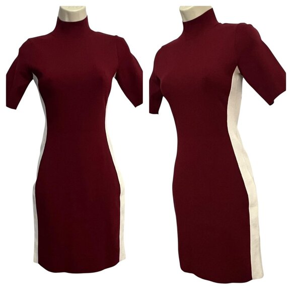 Ted Baker Dress Womens Small Oxblood Red Cream Short Sleeve Knit Bodycon Evelynn - Picture 12 of 12